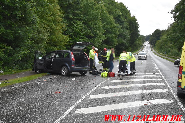 3 biler og en cykellist indblandet i uheldet. Fredericiavej ved Vindingvej. 09/06-2024. Kl. 10:58.