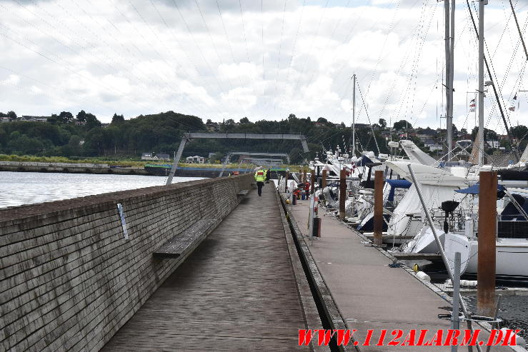 Vejle Brandvæsens dykker var på havnen. Lystbådehavnen i Vejle. 01/07-2024. Kl. 14:55.