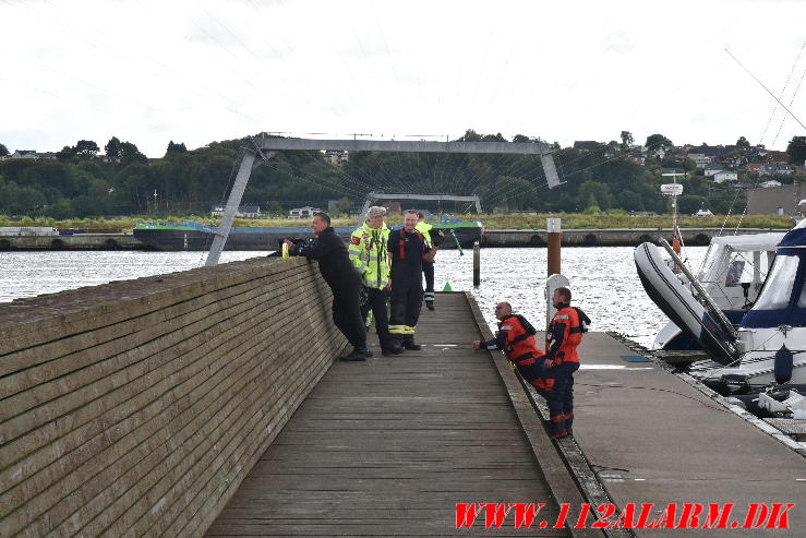 Vejle Brandvæsens dykker var på havnen. Lystbådehavnen i Vejle. 01/07-2024. Kl. 14:55.