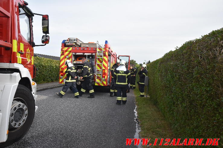 Ild i vaskemaskine. Smalager i Vejle Ø. 01/08-2024. Kl. 18:32.