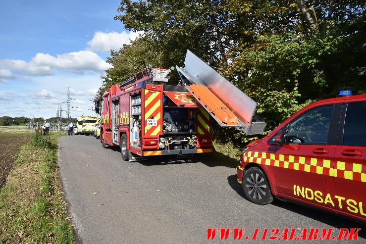 2 Biler ramte hinanden i et sving. Ollerupvej ved Bredsten. 30/09-2024. Kl. 14:23.